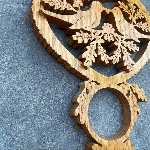 Vintage wooden cut bird heart home decor wall hanging folk cottage handmade - Picture 2 of 2